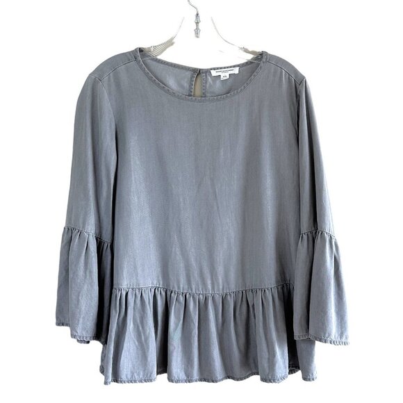 beachlunchlounge Tops - Beach Lunch Lounge Gray Lyocell Boho Ruffle Pullover Blouse Top